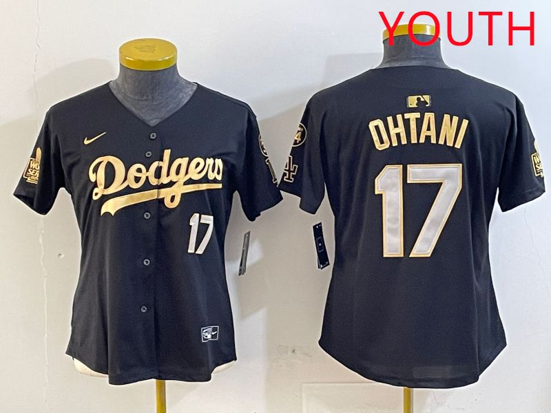 Youth Los Angeles Dodgers 17 Ohtani Black Gold Game 2025 Nike MLB Jersey style 1